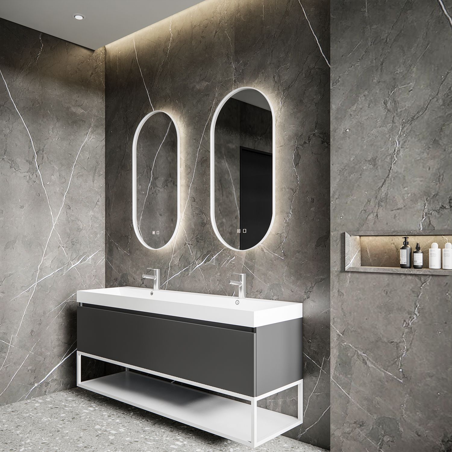 Gliss Design Aura Spiegel - 50x100 cm - Mat Wit - Ovaal - Met LED & Spiegelverwarming