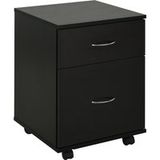 Commode de bureau ou de maison avec tiroirs (2 tiroirs, avec roulettes et freins, en bois noir)