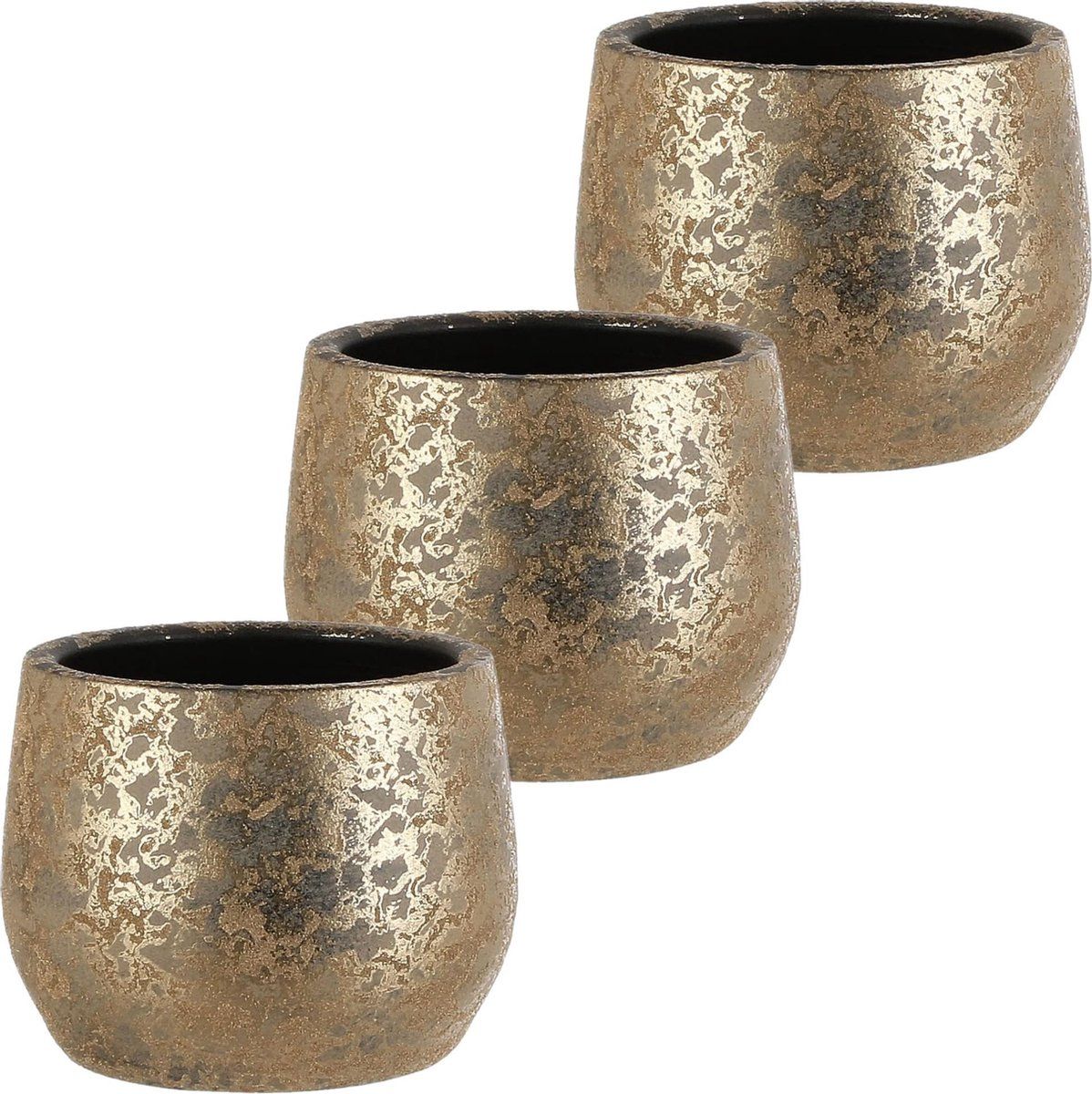 Mica Decorations Set van 3x keramiek bloempotten - 15.5 x 19.5 cm - flakes goud
