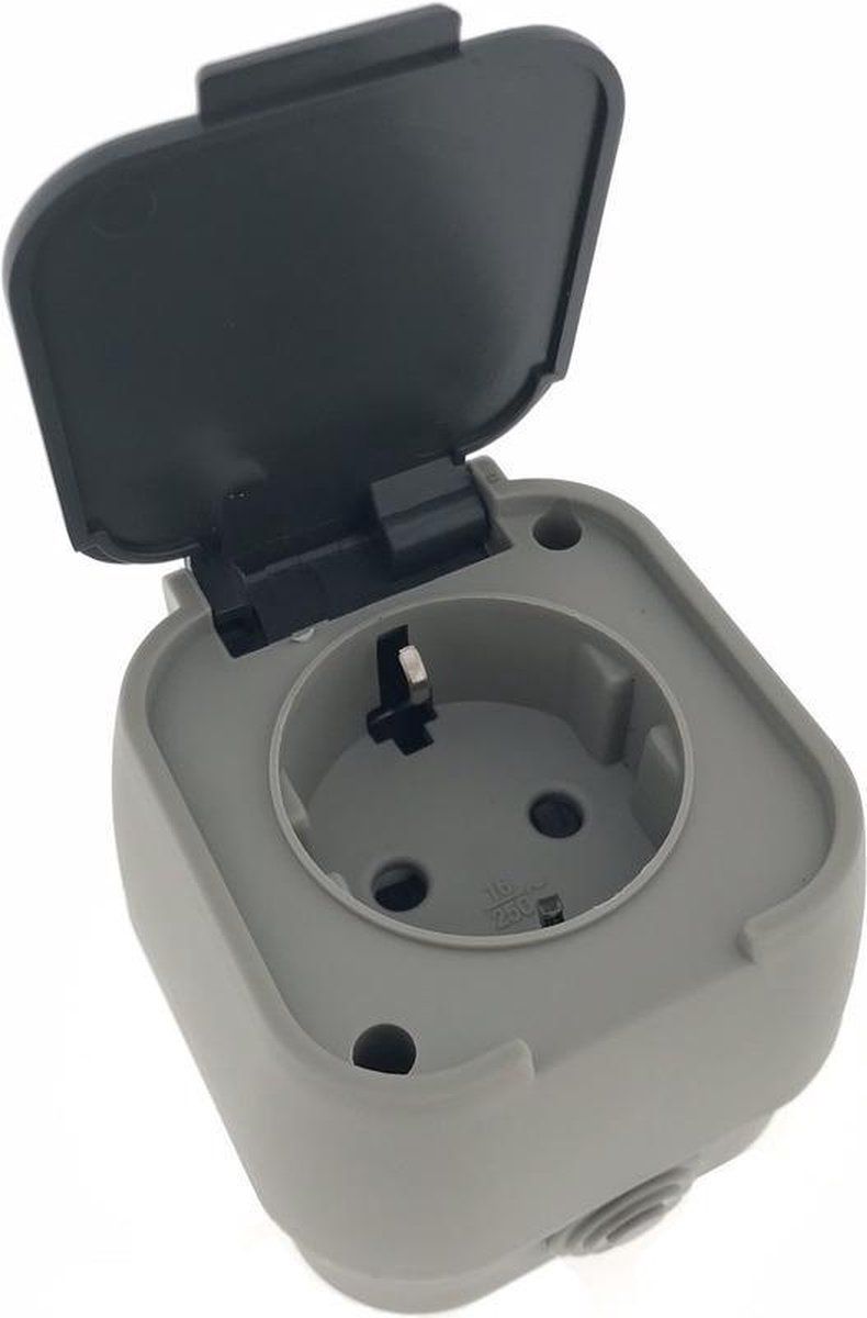 Ben Tools 2x stuks buiten wandstopcontact IP54 waterdicht grijs - Met randaarde en klep