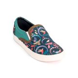 Inkkas Passerine dames Vegan Slip On – comfortabele slip-on sneaker met zangvogelprint – groen/rozerood/geel – lichtgewicht & 100% Vegan, maat 40