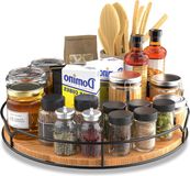 Merkloos Houten Draaiplateau Organizer voor Keuken - Roterend Kruidenrek Anti-slip - Draaibaar Opbergrek voor Eetkamer Kast - Tafel Werkblad Organiser