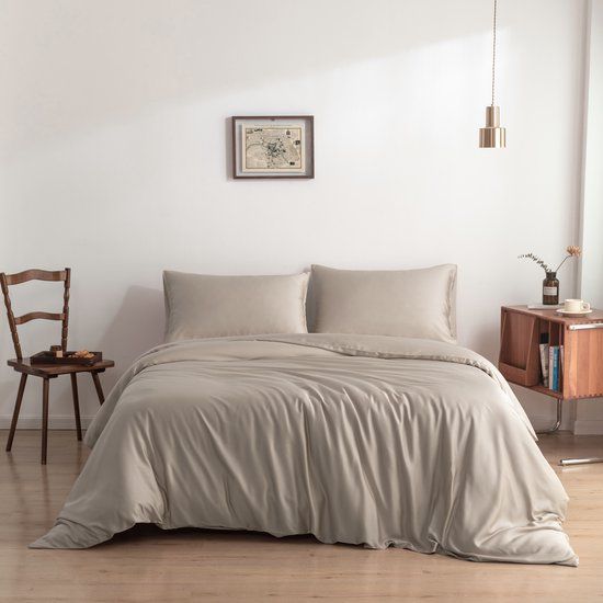 Bamboe dekbedovertrek 200x200 - Soft taupe - Flessenhals instopstrook - 100% bamboe