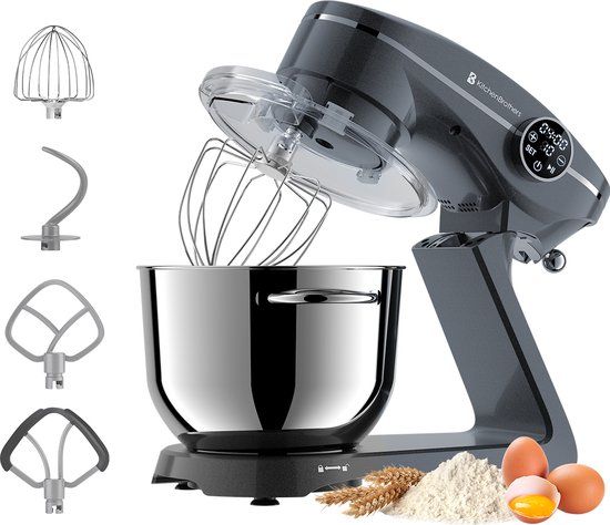 KitchenBrothers Keukenrobot - Keukenmachine - Touch Display en Timer - 6,2L - 1800W - Keukenmixer - Aluminium - Antraciet