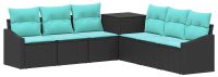 vidaXL Bankstel 7 st Zwart en Blauw Poly Rattan en Staal