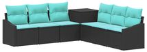 vidaXL Bankstel 7 st Zwart en Blauw Poly Rattan en Staal