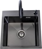 Lendo Online Spoelbak voor keuken met keukenkraan en zeepdispenser 440x440x200mm (44x44x20cm) Zwart / Antraciet RVS