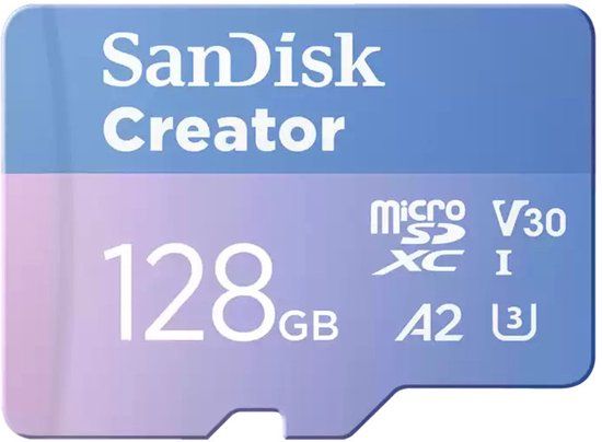 SanDisk Creator microSDXC-kaart – 128 GB – A2 Application Performance Class – UHS-I U3 – v30 Video Speed Class
