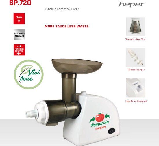 Beper Italia BP.720 - Elektrische Tomaten Juicer - Wit