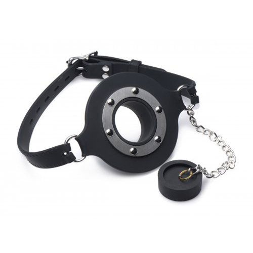 Master Series Pie Hole Siliconen Gag met Opening - Zwart