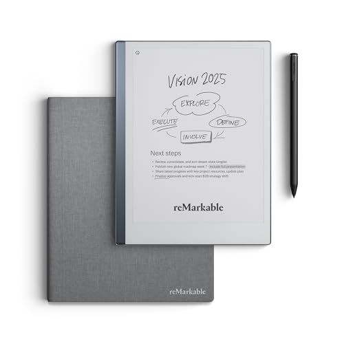 reMarkable Premium Bundel reMarkable 2 | E-Ink Tablet - 10,3" Zwart-Wit Display + Marker Plus Pen met Geïntegreerde Gum + Book Folio Polymeer Hoes Basalt