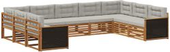 vidaXL - Ensemble de salon d'angle - 9 places - Naturel et gris clair - Bois d'acacia massif