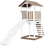 AXI Beach Tower Speeltoestel in Bruin/Wit - Speeltoren met Zandbak en Witte Glijbaan - FSC hout - Speelhuis op palen voor de tuin