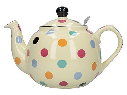 London Pottery 78416 Boerderij Polka Dot Theepot met Infuser, Keramisch, Ivoor/Multicolour Polka Dots, 6 kopjes (1,5 liter)