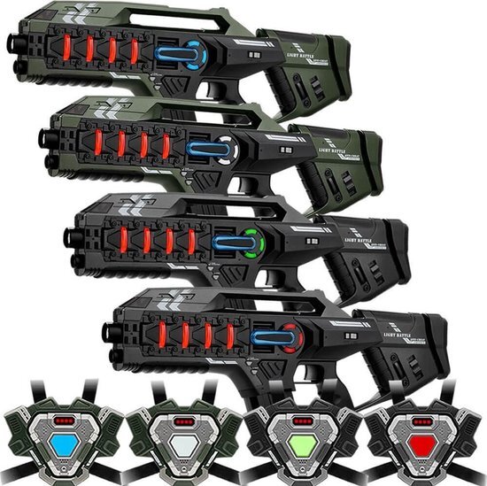 Light Battle Connect Mega Blasters - 4 Laserguns + 4 lasergame vesten - Met anti-cheat beveiliging tegen valsspelen