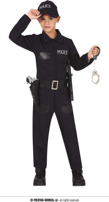 Fiestas Guirca Police Jumpsuit - 5-6 jaar - Jongens - Zwart - Maat 116