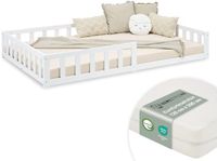 Homestyle4u Kinderbed 120x200 cm - Vloerbed met matras en valbeveiliging - Wit