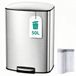 Poubelle 50 litres, acier inoxydable, poubelle à pédale avec fermeture souple, incluant 15 sacs poubelles