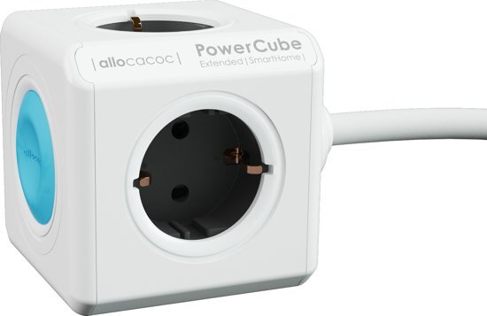 Allocacoc 10753/DEEXSH PowerCube Extended SmartHome, stekkerdoos, 4 sockets, 1.5m, wit/grijs (BN1019
