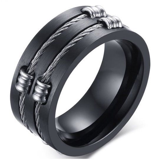 Mendes Jewelry Zwarte stalen kabel ring-20mm