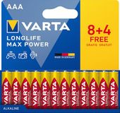 VARTA Batterijen AAA, 12 stuks (8+4), Longlife Max Power, alkaline, 1,5 V