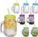 Relaxdays Drinkglazen met Rietje en Deksel - Set van 8 - 400 ml - Retro - Mason Jar - Met Handvat - Transparant, Groen, Blauw