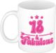 Bellatio Decorations Verjaardag cadeau mok 18 jaar - geweldig - roze - 300 ml - Keramiek