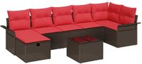vidaXL Tuinbank Set Bruin en Rood Poly Rattan