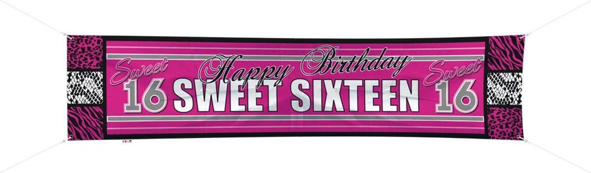 Folat Stof banner "Girly Sweet Sixteen" 180 cm