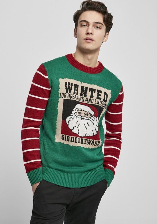 Urban Classics Wanted Christmas Sweater/trui - S - Groen/Rood