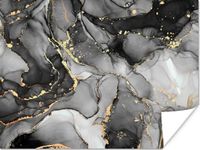 PosterMonkey Poster Marmer - Zwart - Goud - Grijs - 120x90 cm