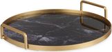 Merkloos Gift Decor Dienblad Marmer met Handvatten | Zwart/Goud | Metaal/Glas | Rond | 30 CM