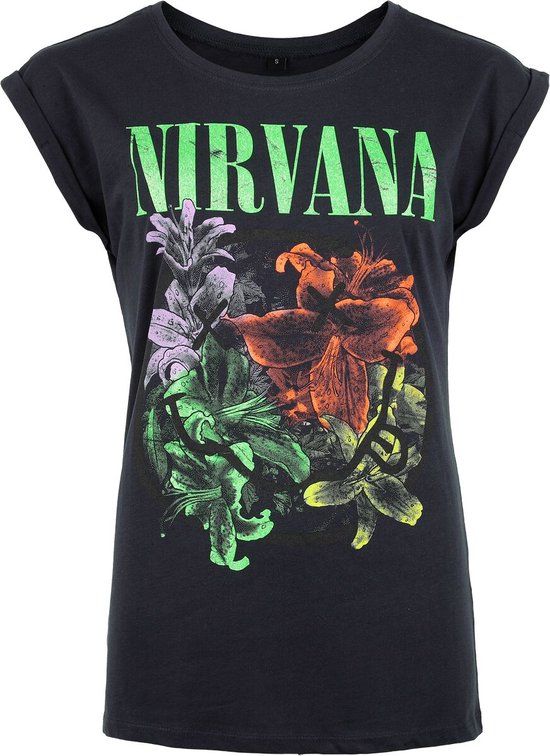 Nirvana Flowers Smiley Cyrstals Dames T-shirt - marineblauw - S