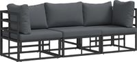 vidaXL Meubles de jardin avec coussin 3 pièces Noir Métal