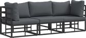 vidaXL Meubles de jardin avec coussin 3 pièces Noir Métal