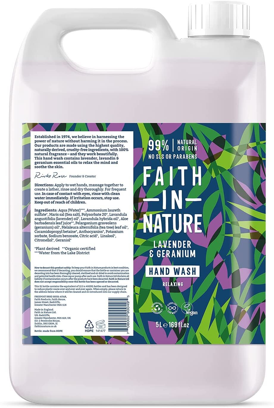 Faith In Nature Lavendel en Geranium Handzeep (500ml) - Vegan - Cruelty Free - Duurzaam Beauty - Natuurvriendelijke producten