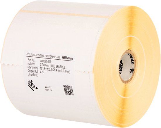 Zebra Z-Perform 1000T Printeretiketten - Wit - 100 mm - 4 stuks