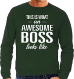 Bellatio Decorations Awesome Boss - Geweldige Baas Cadeau Sweater Groen Heren L