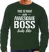 Bellatio Decorations Awesome Boss - Geweldige Baas Cadeau Sweater Groen Heren L