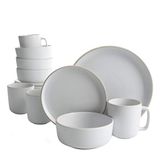 Gibson Home Zuma 16-delige ronde keukenset, borden, borden, kommen, mokken, servies voor 4, mat aardewerk, wit