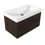 Saniclass Holz Frame Badkamermeubelset - 80x45x47.5cm - Wave keramische wastafel - 1 wasbak - zonder kraangat - 1 lade - mat eiken charcoal (hout) SW1420767/SW444798