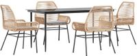 vidaXL 5-delige Tuinset met kussens poly rattan glas bruin
