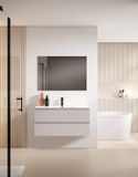 Saniclass Prime Blend Badkamermeubelset - 100x55x46cm - 1 rechthoekige keramische wasbak wit - 1 kraangat - 2 lades - rechthoekige spiegel - mat cotton (beige)