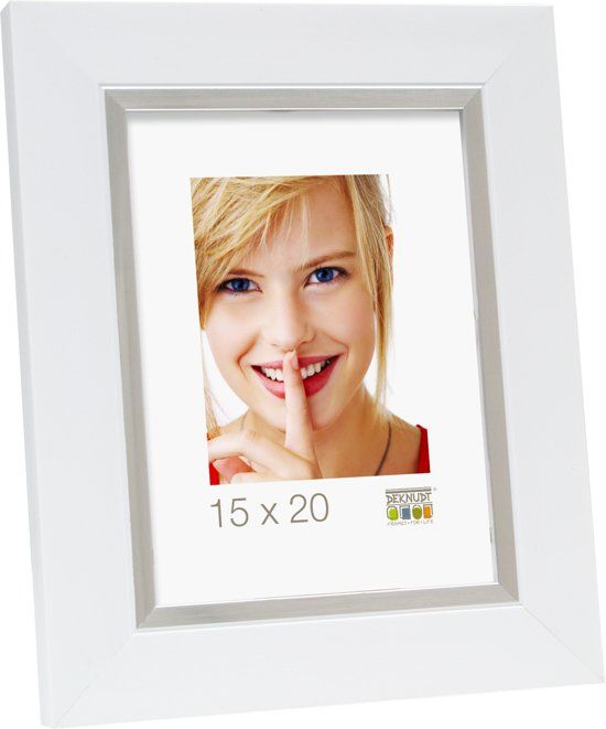 Deknudt Fotolijst wit met zilverbies kunststof 15x15