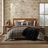 Eddie Bauer Queensize dekbedset, zacht en glad bedrukt beddengoed met effen achterkant, 3-delige bedset met bijpassende kussenslopen (Huntley Plaid Brown)