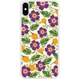Apple Siliconen hoesje compatibel met iPhone X, Apple iPhone XS Paarse bloemen