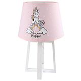 Homéa, Lamp met houten voet, Ø 28 x H 45 cm, eenhoorn, lampenkap, bedrukt