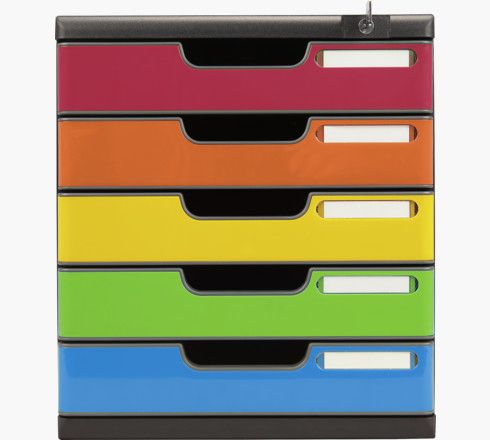 Exacompta Modulo A4+ Drawer Box - 5 Drawers - Black/Assorted Colors
