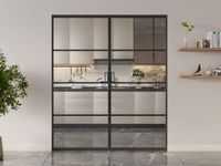 Vente-unique Dubbele schuifdeur - aluminium en transparant gehard glas - 2 x H205 x L93 cm - Zwart