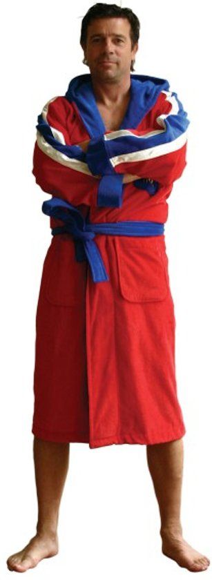 Funky badjas Panda Funky badjas Heren badjas - rood - capuchon - kuitlengte - borduring -maat S